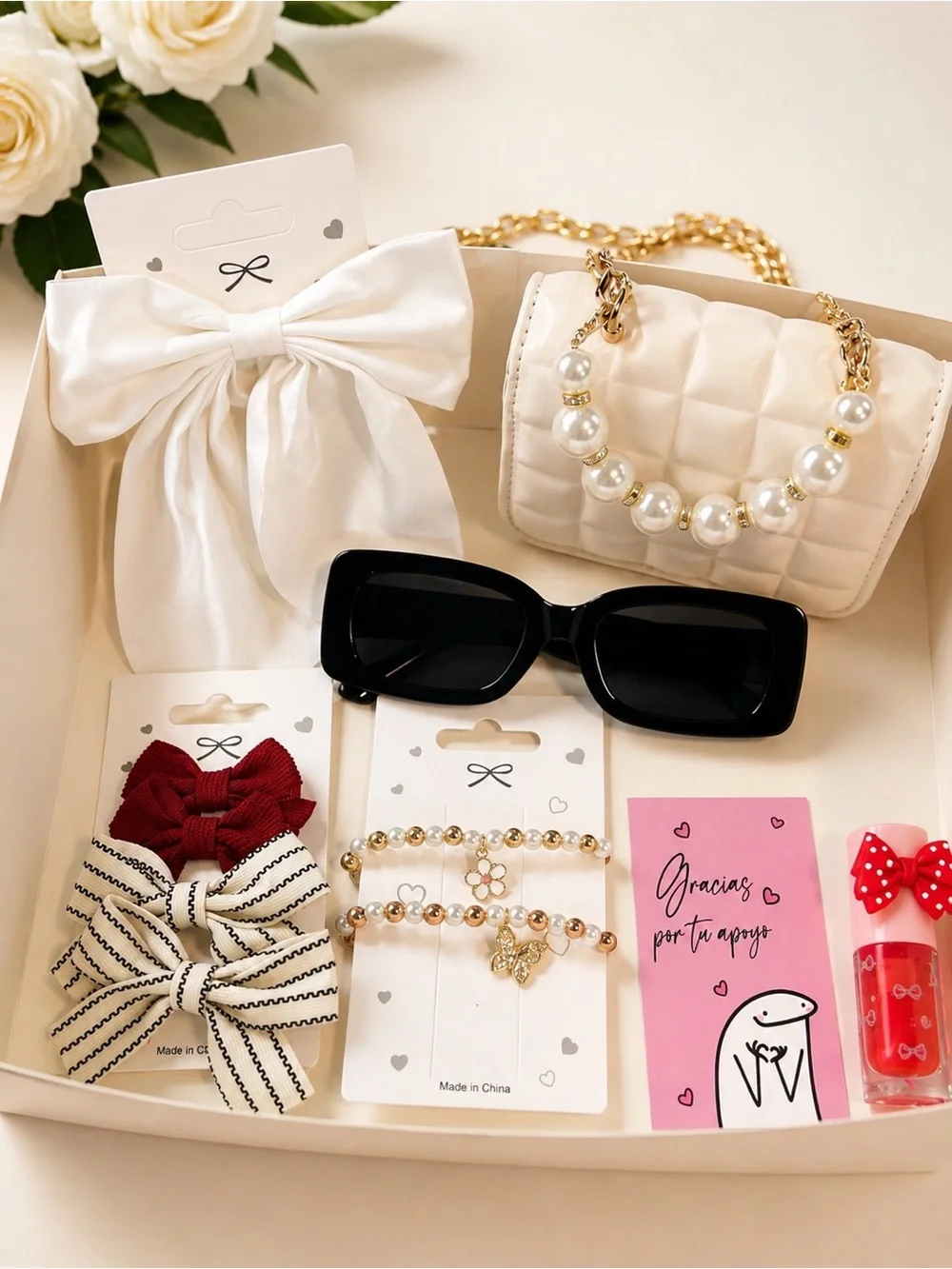 Kids Pink Hair Accessory Box with Gold Bow